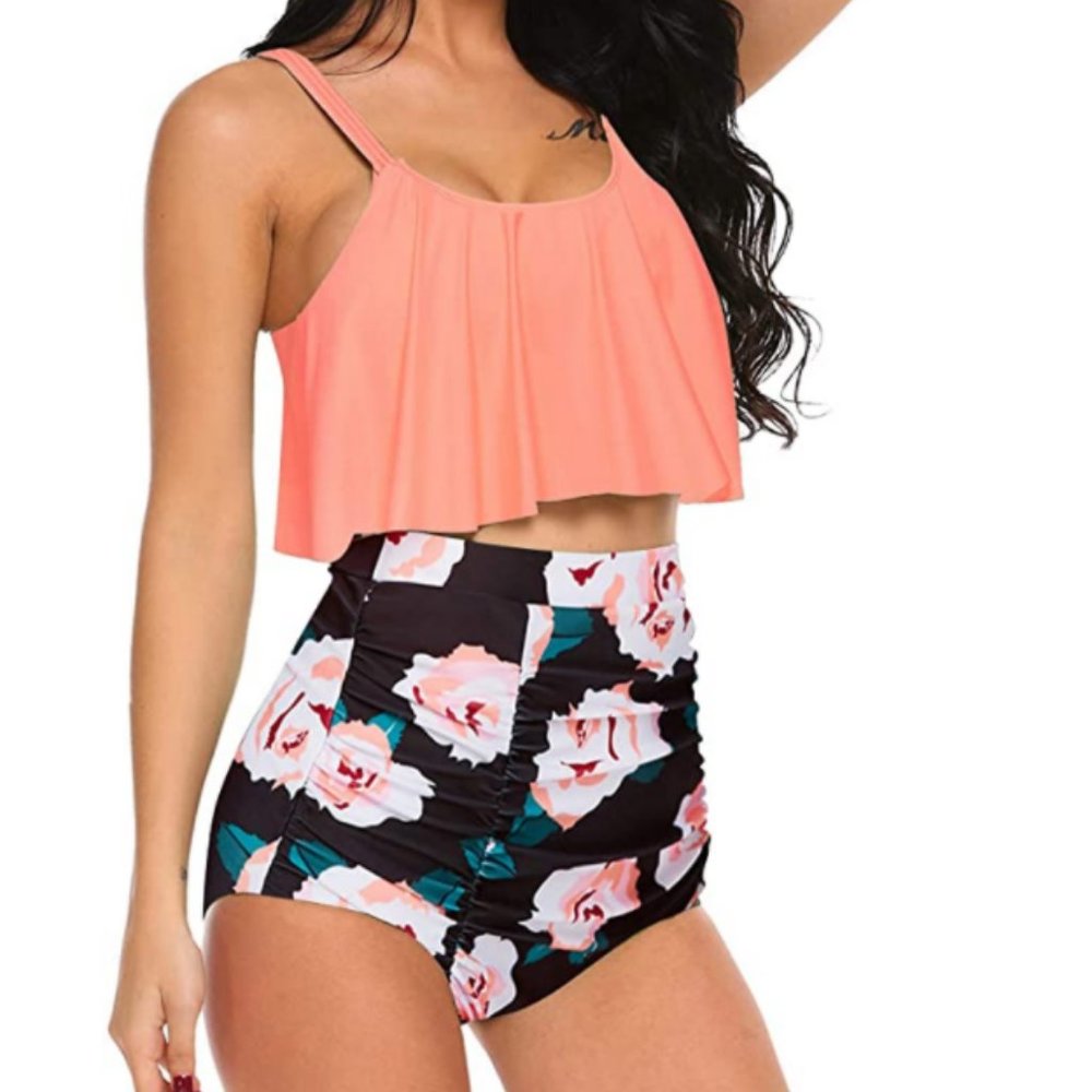 ADOME Women Bikini Tummy Control High Waist Floral